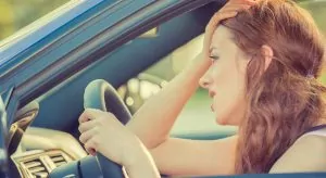 woman caught in traffic jam