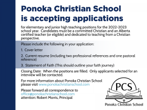 Ponoka Christian School ad